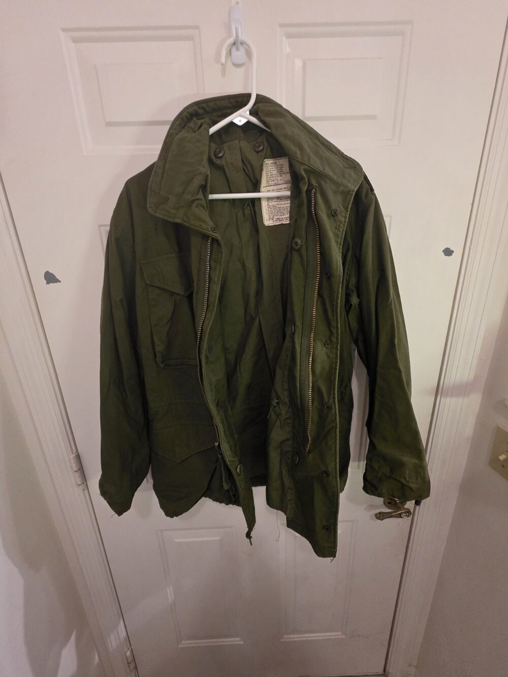 Vintage 1974 US Army M65 Field Jacket OG-107 Small Regular John Ownbey Brass Zip